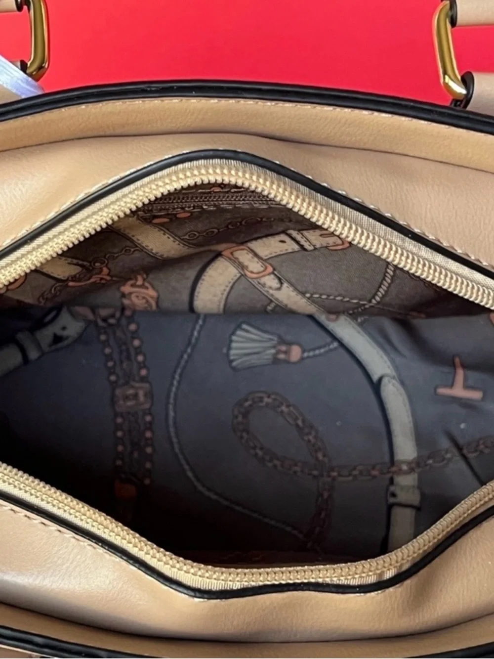 La Terre Beige Structured Crossbody Satchel